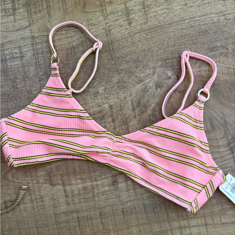 aerie Pink & Yellow Stripe Bikini Top